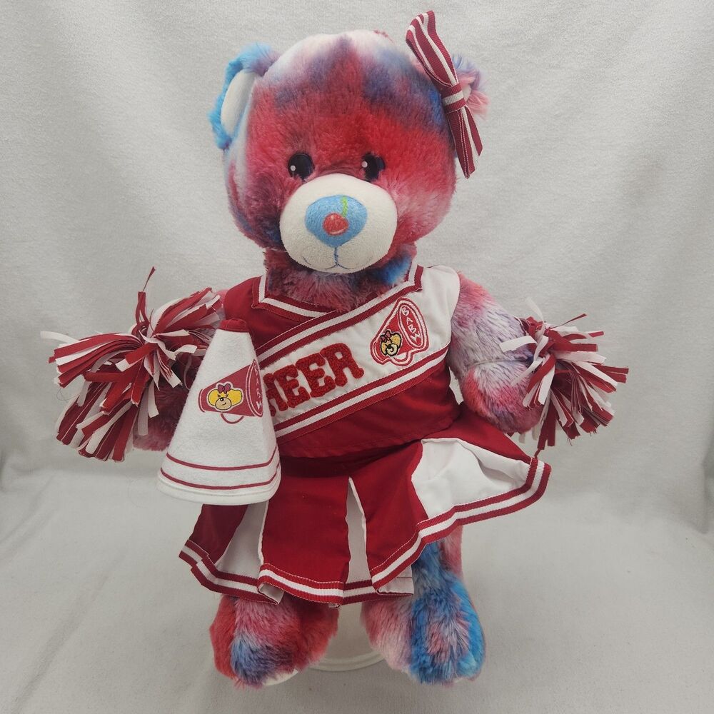 Stuffed Animal Build A Bear Tie Dye Teddy  Cheerleader Plush White & Red 2011